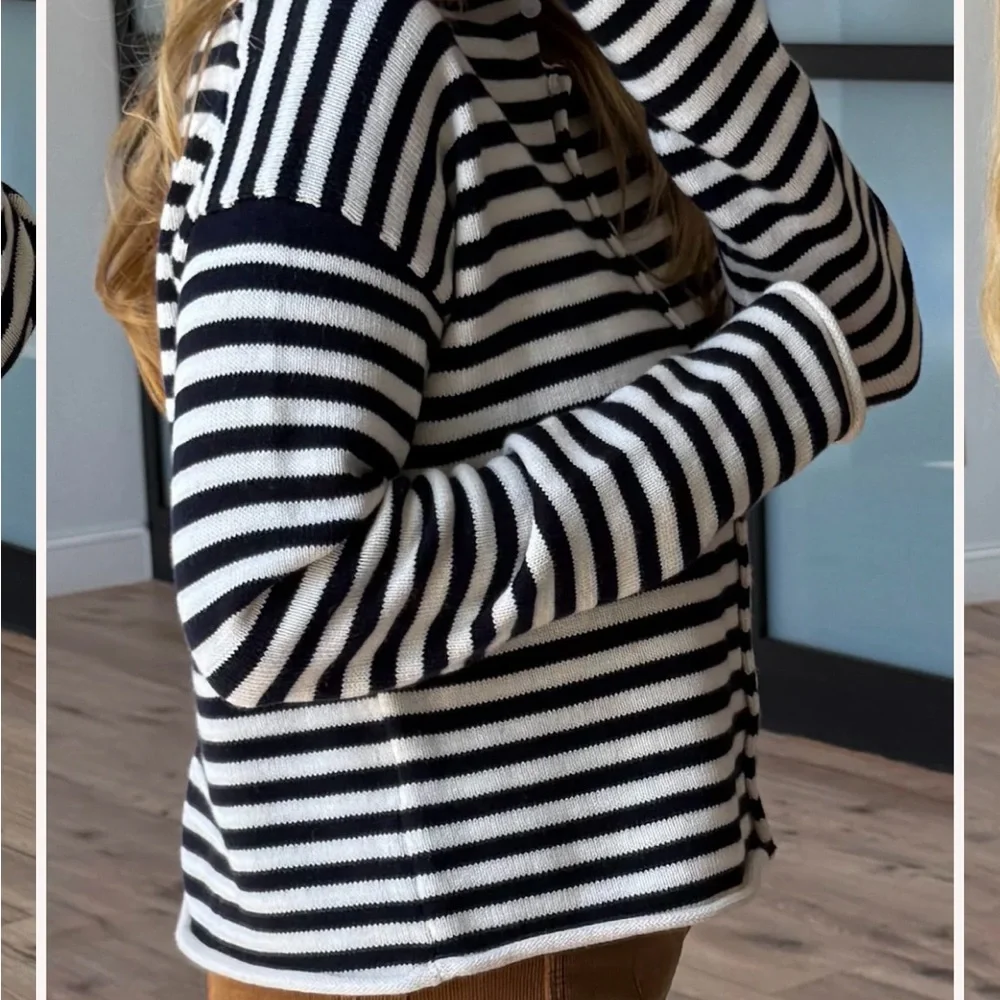 Navy and White Striped Button-Up Sweater - Picture 2 of 3